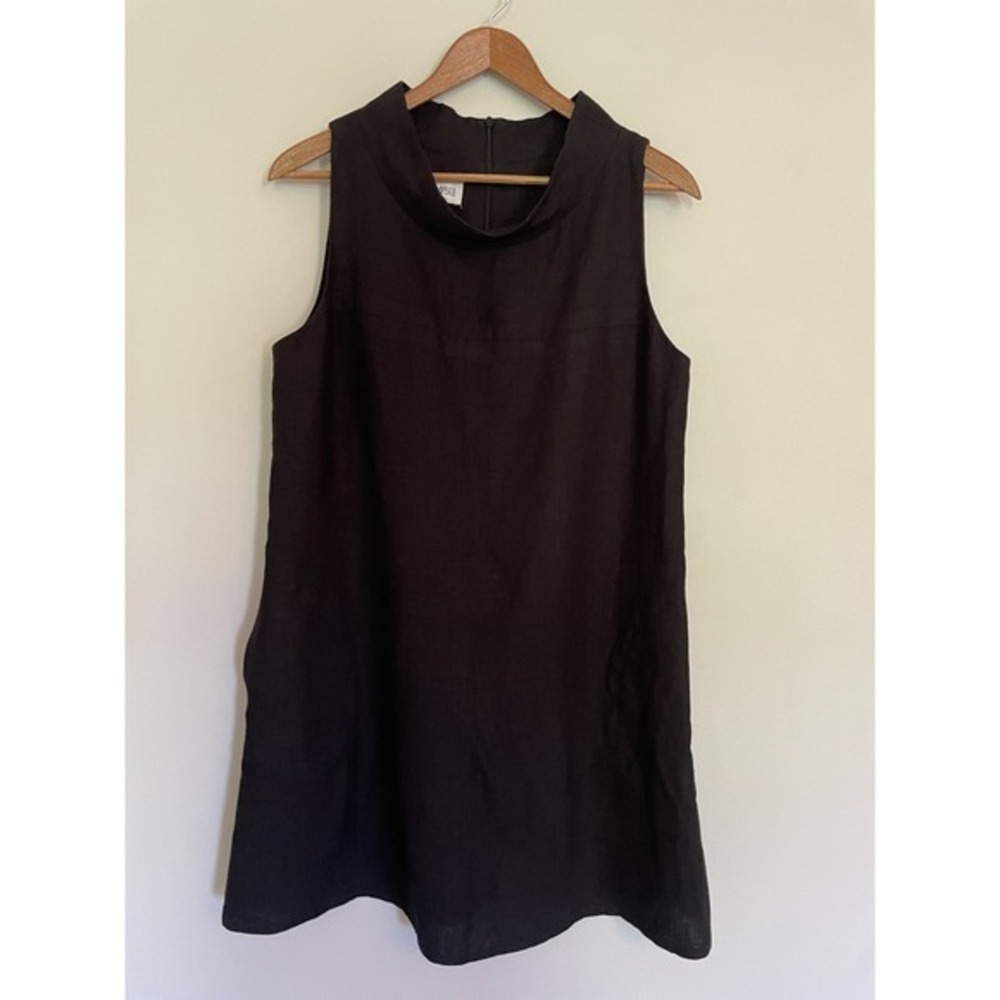 Sara Campbell Mockneck‎ Linen Sleeveless Black Dress. Size Medium. Made In USA.